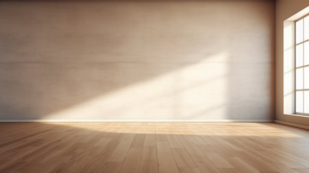 Empty room with window and wooden floor. 3D Rendering.の素材