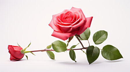 Red rose on a white background with copy space for your text.の素材
