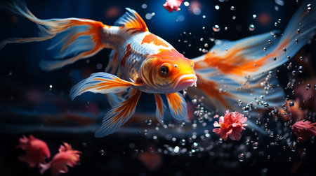 Goldfish swimming in the aquarium. Beautiful goldfish swimming in the aquarium.の素材