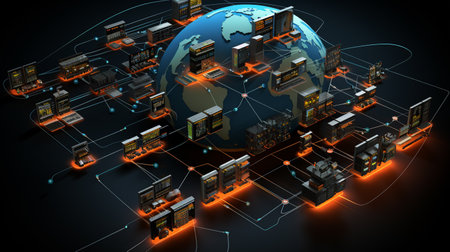 Concept of global computer networks and data storage. 3d renderingの素材