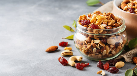Healthy snack - granola with nuts, raisins, almond and cranberriesの素材