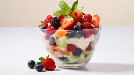 Fruit salad with strawberries, blueberries, raspberries, kiwi and mintの素材