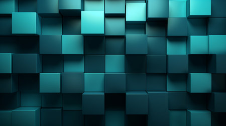 3d rendering of abstract background with cubes in turquoise colorsの素材