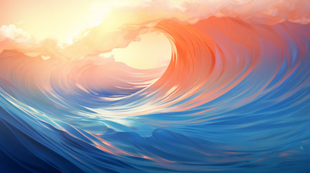 abstract background with blue and orange waves. 3d render illustrationの素材