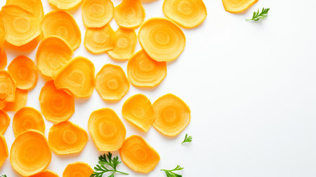 Sliced carrot with parsley on white background, top viewの素材