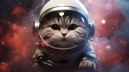 Astronaut cat in space helmet. Portrait of a cat in space.の素材