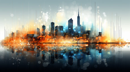 abstract urban landscape with skyscrapers and buildings, vector illustrationの素材