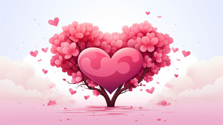 Valentine's day background with heart tree. Vector illustration.の素材