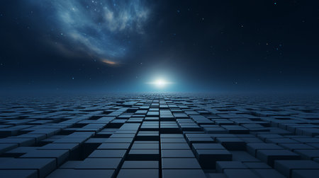 3d rendering of abstract background with cubes and starry sky.の素材