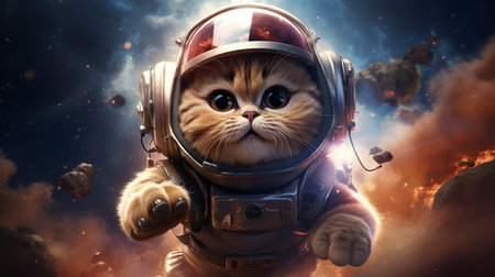 Cute cat astronaut in spacesuit. Mixed media. Mixed mediaの素材