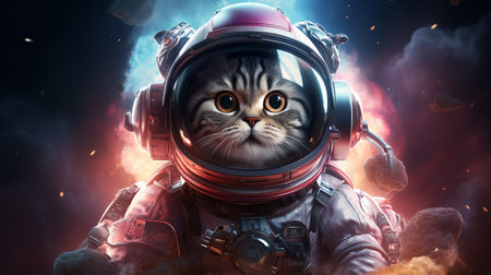 Astronaut cat in space suit. Mixed media. Mixed mediaの素材
