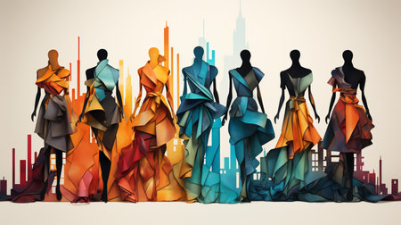 Fashion models in colorful clothes standing in a row. 3D renderingの素材