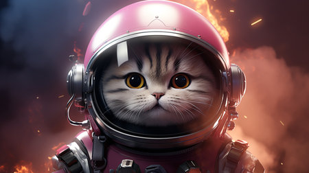 Astronaut cat in a spacesuit. 3D rendering.の素材