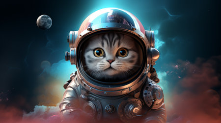 Cute cat astronaut in spacesuit. Cosmonaut in space.の素材