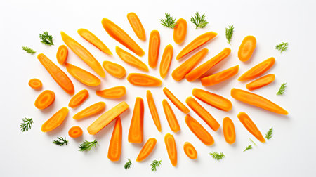 Carrot slices with dill on white background. Top view.の素材