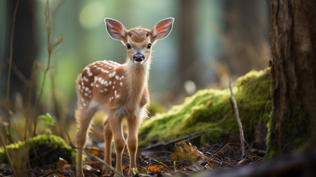 Fallow deer fawn in the forest. Wildlife scene from nature.の素材