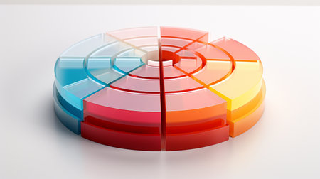 3d rendering of pie chart with red, orange and yellow segmentsの素材