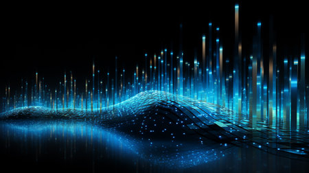 Abstract technology background with glowing lines and dots. 3d illustration.の素材