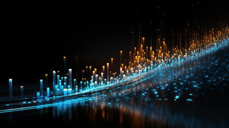 Futuristic technology wave background with glowing lines and bokehの素材
