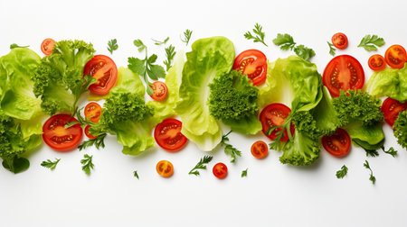 Fresh salad with tomatoes and parsley on white background, top viewの素材