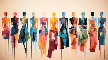 Group of fashion models. Colorful fashion models. Vector illustration.の素材