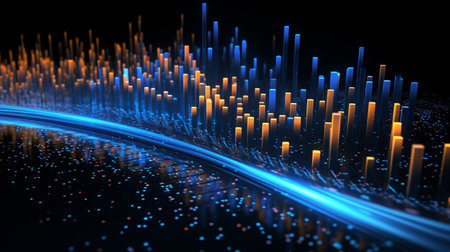 Futuristic technology wave background with glowing lines. 3d renderingの素材