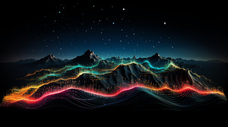 Futuristic landscape with mountains and the lights. Vector illustration.の素材