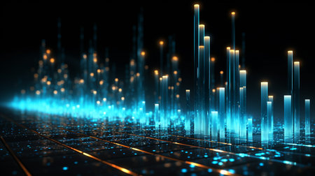 Futuristic technology background with glowing lines and dots. 3d renderingの素材