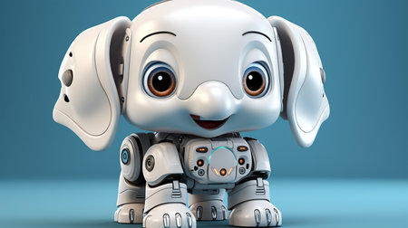 Cute robot with a dog. 3D illustration. 3D rendering.の素材