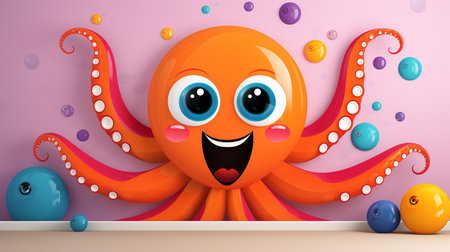 Cute octopus cartoon character on colorful background. Vector illustration.の素材