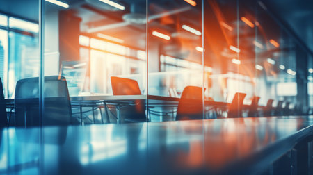 Modern conference room interior with glass walls. 3d rendering mock up toned imageの素材