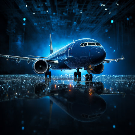 Airplane on the background of the stage. 3d rendering.の素材