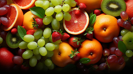 Fruits background with kiwi, grapefruits and orangesの素材