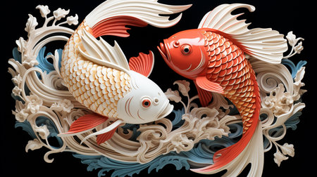 Koi fish in the aquarium on a black background. 3d renderingの素材