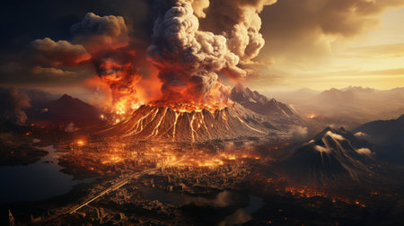 Volcanic eruption in Kamchatka Peninsula. 3D renderingの素材