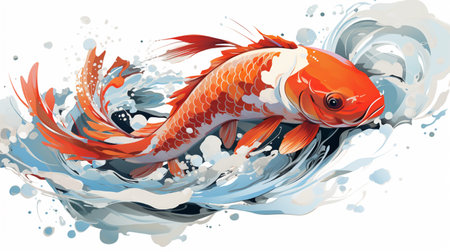 Illustration of a Japanese Koi Carp Fish in the Waterの素材
