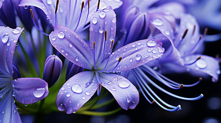 Beautiful purple lily flower with water drops on petals.の素材