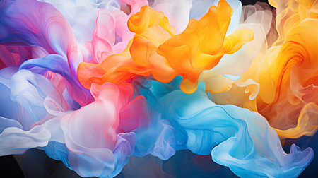 abstract background of multicolored paints in water close-upの素材