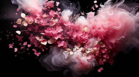 Valentine's day background with heart-shaped petals and smokeの素材