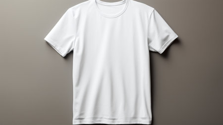 Blank white t-shirt mockup on gray background, front viewの素材