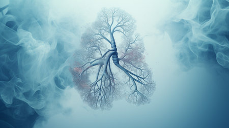 Digital illustration of vascular system in colour background with smoke in colour backgroundの素材