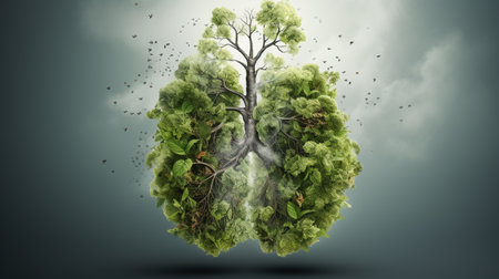 Conceptual image of green tree with leaves as symbol of natureの素材