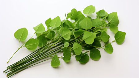 Eucalyptus leaves on a white background, close upの素材
