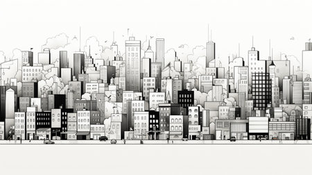 Modern cityscape with skyscrapers and buildings. Vector illustration.の素材