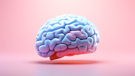 Human brain in blue and pink colors, 3d render illustration.の素材