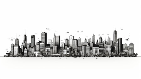 Vector illustration of the skyline of Chicago, Illinois, USA. Black and white.の素材