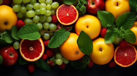 Variety of fresh fruits including lemons, lines, grapefruits and oranges.の素材