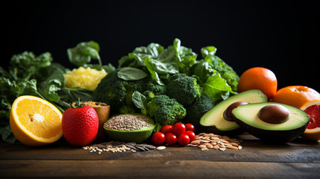 Healthy food clean eating selection: fruit, vegetable, leaf vegetable, superfood.の素材