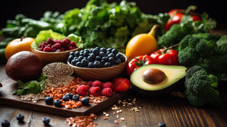 Healthy food clean eating selection: fruit, vegetables, cereals, superfoodsの素材