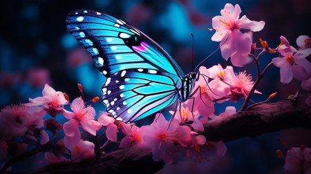 Butterfly on a branch of a blooming sakura.の素材